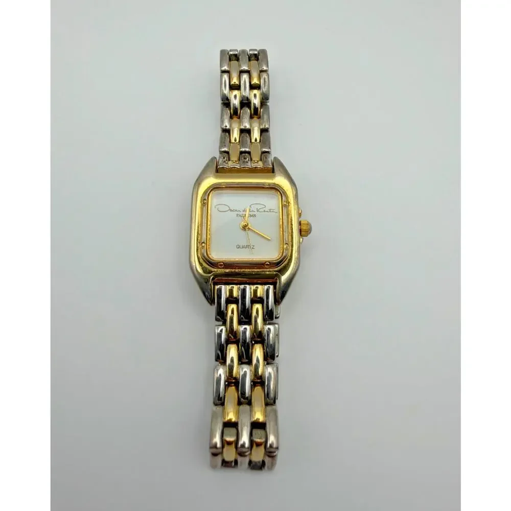 Ladies Oscar de la Renta Parfums Quartz 2 Tone Link Bracelet Watch Y2K (Working)